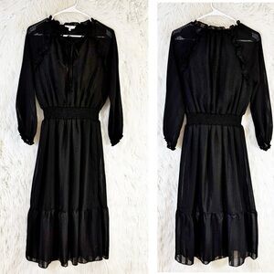 NSR Women's Black Midi Dress Ruffle Neck Size S